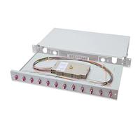 DIGITUS Boîtier d'épissure FO - 12x duplex SC/UPC - multimode OM4 | Pré-assemblé - 19 pouces, 1 U - 12 fibres - Extensible - Cassette d'épissure pour fibre optique - Gris
