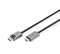 DIGITUS Câble adaptateur DisplayPort vers HDMI - 4k/30Hz - HDMI 2.0 - Displayort 1.2 - LED d'état - Plug&Play - contacts dorés - 1m - noir