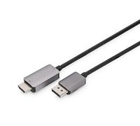 DIGITUS Câble adaptateur Displayport vers HDMI - HDMI 2.1 - Displayport 1.4 - UHD-II 8K/60hz - 4k/144Hz - Plug&Play - 1m - Compatible avec moniteur, carte graphique de jeu - noir