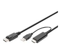 Digitus Câble adaptateur HDMI vers DisplayPort actif 2 m 4K30Hz HDMI 1.4 DP 1.2 USB-A Noir