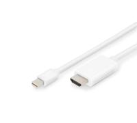 DIGITUS Câble adaptateur Mini DisplayPort vers HDMI - UHD 4k/60Hz - HDMI 2.0 - Displayport 1.2 - 2m - blanc