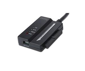 DIGITUS Câble Adaptateur pour Disque Dur - Convertisseur USB 3.0 vers SATA2/IDE - pour SSDs/HDDs 2,5/3,5" - Taux de Transfert de données 5 Gbit/s - Adaptateur Secteur Inclus - Plug & Play - Noir