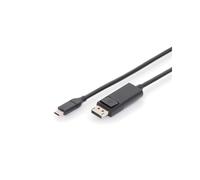 Digitus Câble Adaptateur USB Type-C vers DisplayPort, 4K 60Hz, 2m, USB Type-C Mâle vers DisplayPort Mâle, 32.4 Gbps, AWG26, Noir, Mode DP Alt
