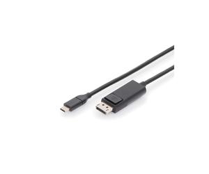 Digitus Câble Adaptateur USB Type-C vers DisplayPort, 4K 60Hz, 2m, USB Type-C Mâle vers DisplayPort Mâle, 32.4 Gbps, AWG26, Noir, Mode DP Alt