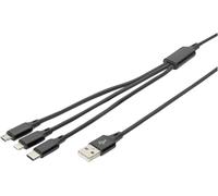 Digitus Câble de charge USB Connecteur Lightning , USB-A mâle, USB-C® mâle, USB-Micro-B mâle 1.00 m noir blindage par tresse extrêmement robuste, flexible,