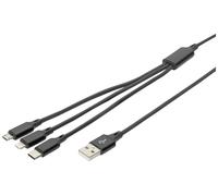 USB charger cable, for Apple and Android devices 1m, 3 in 1 cable, cotton, bl