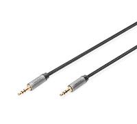 DIGITUS Câble de connexion audio - jack 3,5mm vers jack 3,5mm - câble AUX - câble stéréo - contacts dorés - câble tressé - 1,8m - noir - pour chaînes stéréo, home cinéma, barre de son, ordinateur