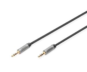 DIGITUS Câble de connexion audio - jack 3,5mm vers jack 3,5mm - câble AUX - câble stéréo - contacts dorés - câble tressé - 1,8m - noir - pour chaînes stéréo, home cinéma, barre de son, ordinateur
