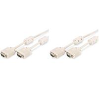 DIGITUS Câble de connexion moniteur VGA - 1024x768p/60Hz - HD15 - mâle/mâle - 1.8m - 2x filtre ferrite - Beige (Lot de 2)