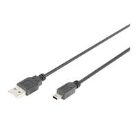DIGITUS Câble de Connexion USB 2.0-3.0 m - USB A (mâle) à USB Mini B (5 Broches) (mâle) - 480 Mbit/s - sous Blister - Noir
