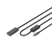 DIGITUS Câble de rallonge actif USB 3.2 Gen1 - 10 m - 5 Gbit/s | Fiche USB-C vers prise USB-A - Câble répéteur - Plug-and-Play - Noir