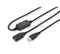 DIGITUS Câble de rallonge USB 2.0 actif - 15 m - 480 Mbit/s | Fiche USB-A vers prise USB-A - Câble prolongateur - Plug and Play - Noir