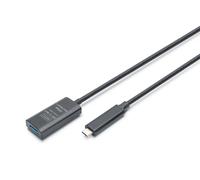 Digitus Rallonge USB active DA-73113 – USB-C mâle vers USB-A femelle 5 m, USB 3.2 Gen2 10Gb/s, noir