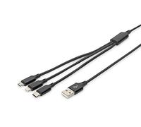 DIGITUS Câble de recharge USB - 1.0 m - USB A ( mâle ) vers Lightning ( mâle ), USB Micro B ( mâle ), USB C ( mâle ) - Câble de connexion - noir