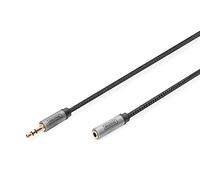DIGITUS Câble d'extension audio - jack 3,5mm vers prise 3,5mm - câble auxiliaire - câble stéréo - contacts dorés - câble tressé - 1,8m - noir - pour chaîne hi-fi, home cinéma, barre de son, ordinateur