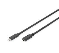 Digitus Câble USB 2.0 USB-C® mâle vers USB-C® femelle 1.50 m noir, blindage feuille et tresse