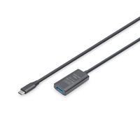 DIGITUS Câble d'extension USB actif - USB-A femelle vers Typ-C mâle - 5 m - USB 3.2 Gen1-5 Gbit/s - Plug & Play - avec amplificateur de signal - Noir