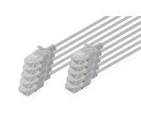 DIGITUS Câble LAN Cat 6 - 5.0m - 1 Gbit/s - 10 pièces - non blindé U-UTP - Slim AWG 32/7 - PoE+ - LSZH - 250 Mhz - RJ45 Câble réseau - Gris