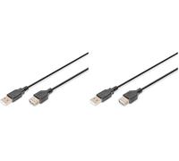 DIGITUS Câble Rallonge à USB AK-300200-018-S Noir 1,8 m (Lot de 2)