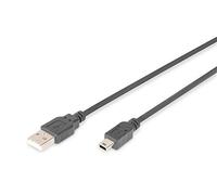 DIGITUS Câble USB 2.0 - 1,8 m - USB A vers type mini B (5 broches) - 480 Mbps - Câble de connexion pour PC, ordinateur portable, appareils photo ou hubs - Sachet en polyéthylène - Noir