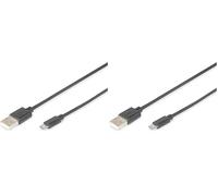 DIGITUS Câble USB 2.0-1 m - USB-A vers Micro B - 480 Mbps - Câble de connexion pour ordinateurs, ordinateurs portables, hubs, smartphones - Sachet plastique - Noir (Lot de 2)