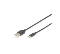 Digitus Câble USB 2.0 AK-300127-010-S : USB-A vers Micro-USB B, Mâle/Mâle, 1m, 480 Mbit/s, AWG30, Contacts Nickelés, Noir