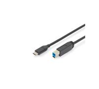 Digitus Câble USB 2.0 AK-300149-018-S Type-C vers Type-B Mâle/Mâle 1.8m, Blindage Double Couche, 5Gbit/s, AWG 24/28, Contacts Nickelés, Noir