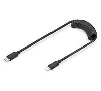 DIGITUS Câble USB 2.0 en Spirale - USB-C vers Lightning - 480 Mbit/s - Power Delivery 20W - MFI - Extensible jusqu'à 1m - Noir