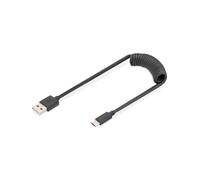 Digitus Câble USB 2.0 Spiralé AK-300430-006-S USB-A vers USB-C, 60W Power Delivery, 480 Mbit/s, Longueur 32cm-1m, Noir