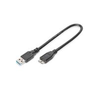 Digitus Câble USB 3.2 Gen 1 AK-300117-003-S, USB-A vers Micro-USB B Mâle/Mâle, 0.25m, Noir, AWG28, Contacts Nickel, UL2725
