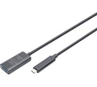 Digitus Rallonge USB active DA-73113 – USB-C mâle vers USB-A femelle 5 m, USB 3.2 Gen2 10Gb/s, noir