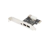 Digitus Carte PCIe FireWire 1394a, 3+1 Ports, 400 Mbit/s, Chipset VIA, Compatible Windows, IEEE 1394a, PCIe x1, Noir/Métal, DS-30201-5