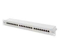 CAT 5e, Class D patch panel, shielded, 24-port RJ45, 8P8C, LSA, 1U, rack mount, grey, 482x44x109