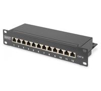 Digitus DN-91612S : Panneau de Brassage CAT 6 Blindé, 12 Ports RJ45, 1U 10", Montage Rack, Acier Galvanisé SECC, Noir