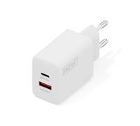 DIGITUS Chargeur USB - USB-C et Type-A - 2 Ports - jusqu'à 20 W - Chargeur Rapide - Convient aux téléphones Portables, tablettes, Montres connectées et écouteurs Bluetooth - Blanc