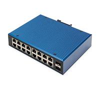 DIGITUS commutateur de réseau - 18 Ports Gigabit Ethernet - 16x RJ45 + 2X Ports SFP - Non géré - 10/100/1000 Mbit/s - Rail DIN et Montage Mural - IP40 - série Industrielle - Bleu