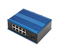 DIGITUS commutateur de réseau - 9 Ports Gigabit Ethernet - 8X RJ45 + 1x Port SFP - Non géré - 10/100/1000 Mbit/s - Rail DIN et Montage Mural - IP40 - série Industrielle - Bleu