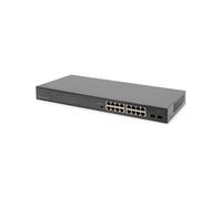 DIGITUS commutateur réseau 16 ports Gigabit + 2 ports Gigabit SFP PoE - non géré - budget de puissance PoE 247W - 10/100/1000 Mbps