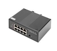 DIGITUS commutateur industriel 7 ports Gigabit PoE - 1x port d'alimentation - 8x RJ45-10/100/1000 Mbit/s - montage sur rail - noir