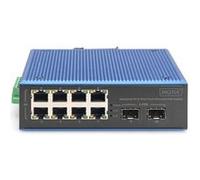 DIGITUS Commutateur réseau PoE - 10 Ports Fast Ethernet - 8X RJ45 + 2X Gigabit SFP-Uplink - IP40 - Montage sur Rail DIN - 10/100 Mbit/s - série Industrielle