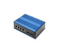 DIGITUS Commutateur de réseau - 6 Ports Gigabit Ethernet - 4X RJ45 + 2X SFP - IP40 - 10/100/1000 Mbit/s - Montage sur Rail DIN - série Industrielle - Noir/Bleu