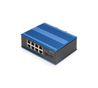 DIGITUS Commutateur réseau PoE - 10 Ports Gigabit Ethernet - 8X RJ45 + 2X SFP - IP40 - 10/100/1000 Mbit/s - Montage sur Rail - série Industrielle - Noir/Bleu