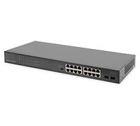 DIGITUS commutateur réseau 16 ports Gigabit + 2 ports Gigabit SFP PoE - non géré - budget de puissance PoE 247W - 10/100/1000 Mbps