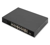 DIGITUS commutateur réseau 18 ports Fast Ethernet PoE - 16x 100 Mbps RJ45 + 1x Gbps RJ45 combiné + 1x port SFP - 19 pouces - 185W PoE budget - 10/100 Mbps