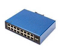DIGITUS Commutateur réseau - 18 Ports Gigabit Ethernet - 16x RJ45 + 2X SFP - IP40 - L2 géré - 10/100/1000 Mbit/s - Montage sur Rail DIN - série Industrielle - Noir/Bleu
