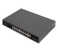 DIGITUS commutateur réseau 20 ports Gigabit Ethernet PoE - 16x RJ45 PoE + 2x RJ45 + 2x combi - 19 pouces - budget 185W PoE - 10/100/1000 Mbps