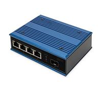 DIGITUS Commutateur réseau - 5 Ports Fast Ethernet - 4X RJ45 + 1x Port SFP - Non géré - 10/100 Mbps - Rail DIN et Montage Mural - IP40 - série Industrielle - Bleu