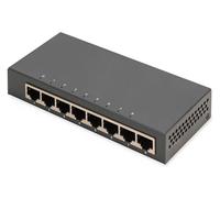DIGITUS commutateur réseau - 8 Ports - Gigabit Ethernet 10/100/1000 Mbit/s - Non administré - Auto-MDI/MDI-X - Plug & Play - sans Ventilateur - 8X Ports RJ45 - Noir