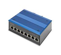 DIGITUS Commutateur réseau - Fast Ethernet 8 Ports - Montage sur Rail DIN - bornier - sans Ventilateur - Noir/Bleu