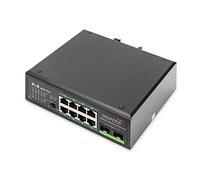DIGITUS commutateur réseau industriel 10 ports Gigabit PoE - 8x RJ45 + 2x liaison montante Gigabit SFP - non géré - montage sur rail - 10/100/1000 Mbit/s - noir